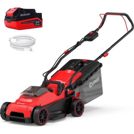 Tondeuse à gazon poussée 21 V, bac de ramassage 32 L, outil de désherbage, tondeuse sur batterie, hauteur de coupe 25–65 mm, avec fonction coupe-bordures, idéale pour les jardins
