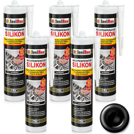 IsolBau Silicona de Alta Temperatura 350 °C Negro Hochtemperatursilikon 5 x 300 ml (1/5)