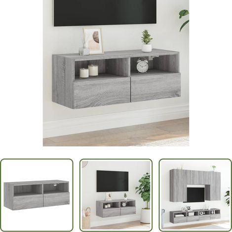Armoire tv murale - Meuble TV mural sonoma gris 80x30x30 cm bois d'ingénierie (1/5)
