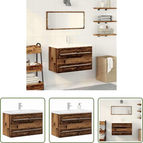 Rangement salle de bain - Meuble de Lavabo de Salle de Bain Bois Ancien 80 x 38,5 x 48 cm (1/5)
