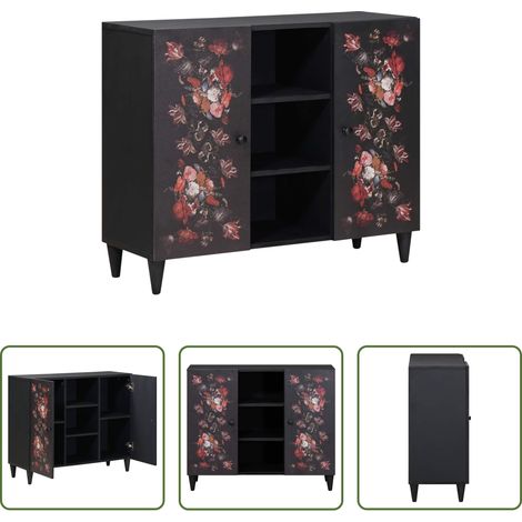 vidaXL Bois de mangue -  Armoires de rangement avec porte Multicolore 90 x 33,5 x 75 cm (1/5)