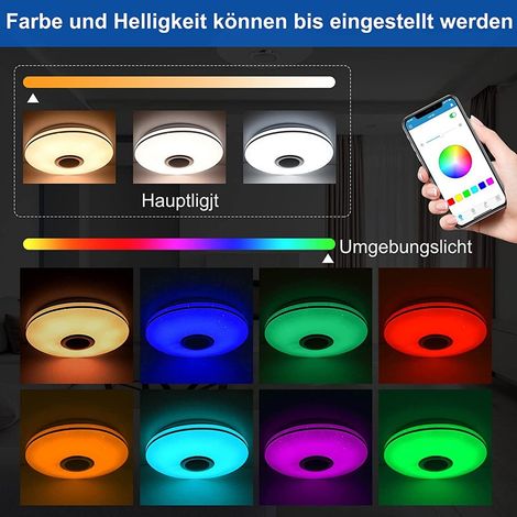 RCBBETT ZA SAS Plafonnier LED Bluetooth ultra-plat rond multicolore réglable avec rétroéclairage – Éclairage moderne design pour salon, chambre, salle de jeux, bureau, couloir, chambre d’enfant