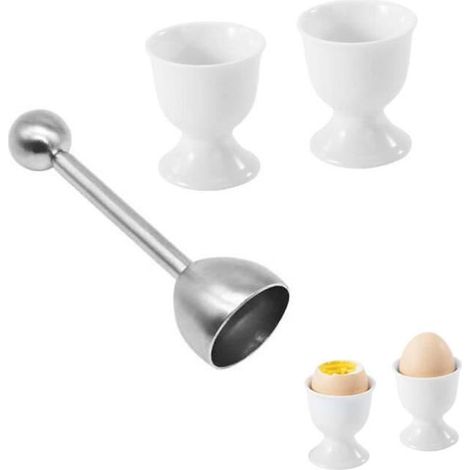 Coquetier,4 coquetiers en porcelaine,avec ouvre-oeuf en acier inoxydable,porte-œuf de maison,outil de cuisson de cuisine,pour hôtel (1/4)