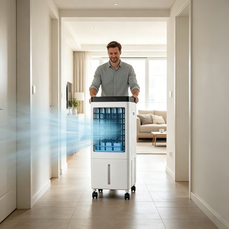 Tragbare Klimaanlage 2000 m³/h – 3 Geschwindigkeitsstufen – 10-Liter-Tank – 7,5-Stunden-Timer – Fernbedienung – Für Räume von 20-30 m²