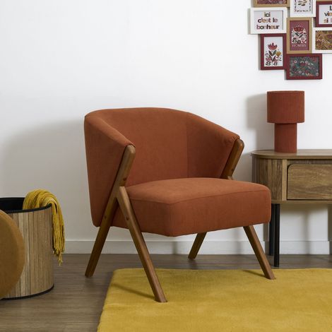 Fauteuil - HOME DECO FACTORY - Jules - Côtelé - Confortable - Terracotta (1/5)