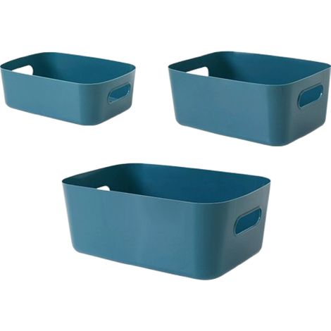 Ensemble de 3 paniers de rangement en plastique résistant avec poignées, pour la cuisine, la salle de bain et le bureau-Bleu foncé (1/5)