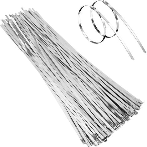 Edelstahl-Kabelbinder, 100 Stück, hochbelastbar, silberfarben, Metall-Kabelbinder, 400 mm x 4,6 mm, 120 kg Zugfestigkeit, für Auspuffwicklungen