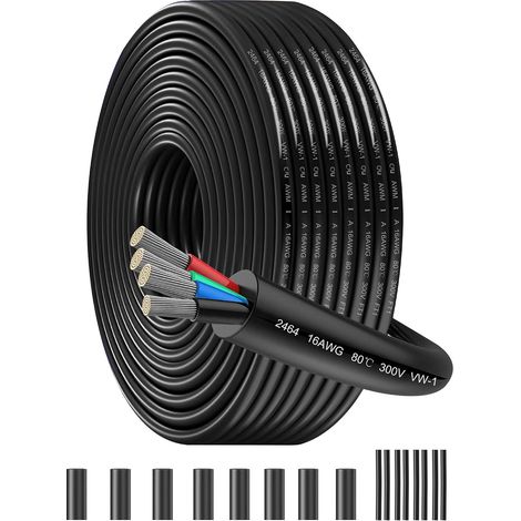 16AWG 4x1.5mm² Low Voltage Electric Cable, 15 m  Low Voltage Electrical Cable Tinned Copper Stranded Flexible PVC for RGB LED, Boating, Solar and Auto (1/5)