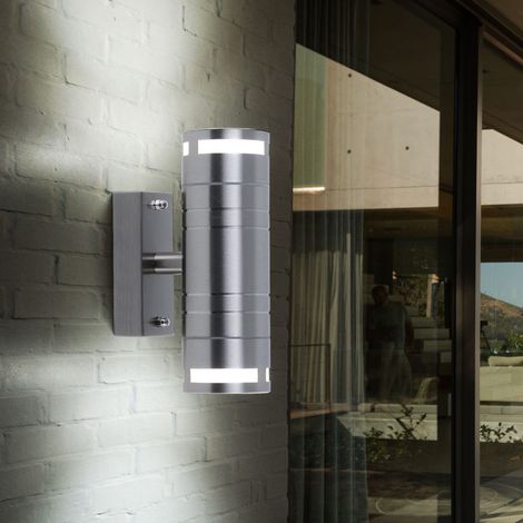 Applique murale d'extérieur Up & Down spot maison applique murale lampe d'extérieur applique terrasse, IP44 2 flammes, verre inox, 2x douilles GU10, DxHxP 6x17,8x11 cm (1/5)