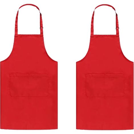 Lot de 2 tabliers de cuisine ajustables, imperméables et à 2 poches, pour femmes et hommes (chefs), rouge. (1/5)