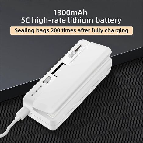 Mini machine à sceller, scelleuse thermique pour sachets de chips rechargeable par USB, blanche (1/4)