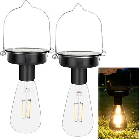 Juego de 2 bombillas solares para exteriores con ganchos, bombillas LED transparentes de 8 cm de repuesto para luces solares, impermeables, lámparas colgantes para exteriores, decoración DIY. (1/5)