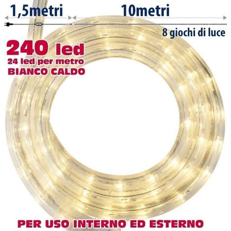 Tube Lumineux De Noël 10 Metres Led Blanc Chaud Avec Controle 8 Fonctions (1/3)