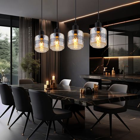Lampada a sospensione LED a 4 fiamme lampada a sospensione lampada da soggiorno lampada da tavolo lampada in vetro ambra, fiore della vita nastro decorativo, 4x 7W 4x 806lm bianco caldo, LxH 71 x 120 