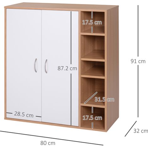 Étagère à chaussures murale étroite, meuble polyvalent, avec deux portes et étagères réglables, idéale pour les chambres et les couloirs, en bois, 80 x 32 x 91 cm (1/5)