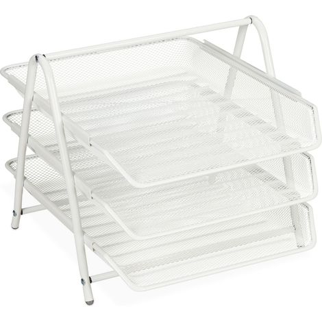 Pratico organizer per documenti ufficio 26,5 x 29,5 x 35,5 cm scomparti estraibili design moderno in metallo bianco 130008570
