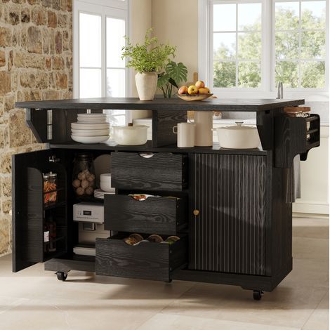 Mobiler Küchenschrank mit klappbaren Ausziehplatten, 95 cm, schwarz OKMYHOME (1/5)