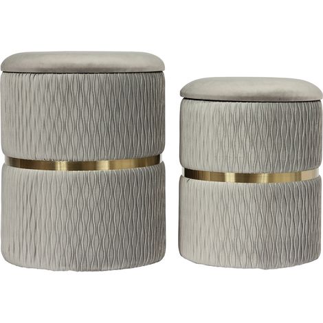 Set di 2 Pouf Contenitori Zora in Velluto Grigio (1/3)