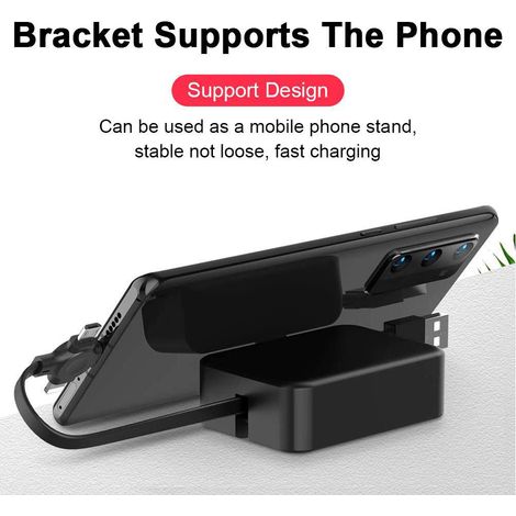 Câble de charge rétractable 3-en-1 avec support téléphone, USB rapide pour smartphones et tablettes, enrouleur portable, chargeur polyvalent pour mobiles. (1/5)