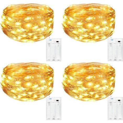 Guirlande Lumineuse [Lot de 4], Mini Guirlande LED a Pile 5m 50 LEDs Intérieur et Extérieur Décoration Lumière pour Chambre Noël Mariage Soirée Maison Jardin (Blanc Chaud) (1/5)