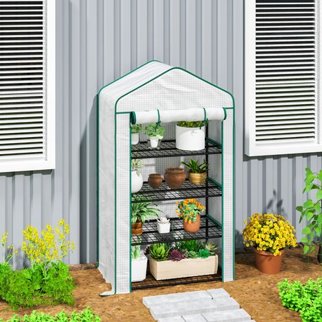 Serre de jardin balcon étagère serre 4 niveaux 90 x 49 x 160 cm acier galvanisé bâche amovible PE haute densité blanc