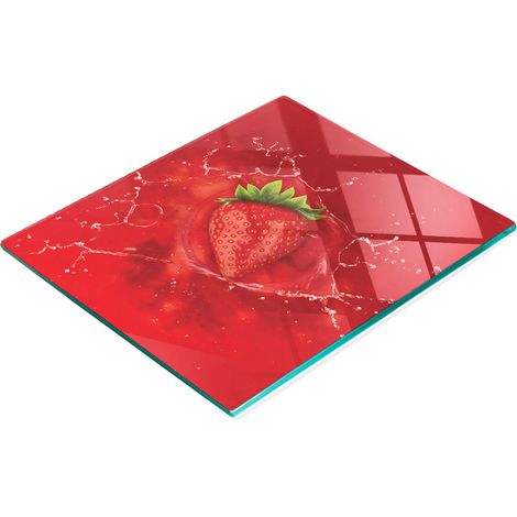 Multifunktionales dekoratives Glas-Küchenbrett „Erdbeere Wasser“ 60 x 52 cm (1/5)
