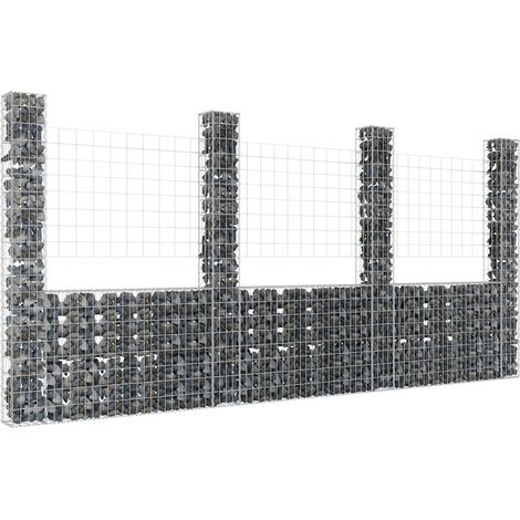 Gabbione a U con 4 Pali in Ferro 380x20x200 cm vidaXL
