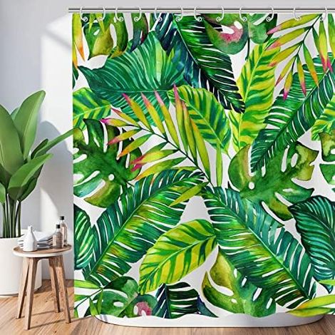 CSPARKV Rideau de Douche Feuilles Tropicales 180x180, Banane Verte Feuilles de Palmier Rideau de Douche Jungle Plante botanique Rideau de Baignoire Imperméable Polyester Tissu Lavable Rideau de Bain