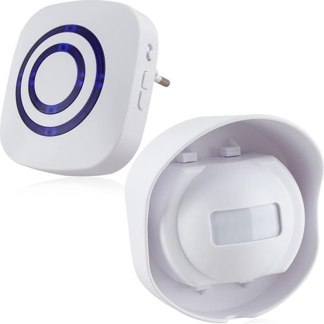 Wireless Doorbell Kit with 1 Receiver and 1 PIR Motion Detector, Visitor Alert Sensor, Security Alarm with 38 Melodies and 3 Volume Levels (White, Waterproof) (1/5)
