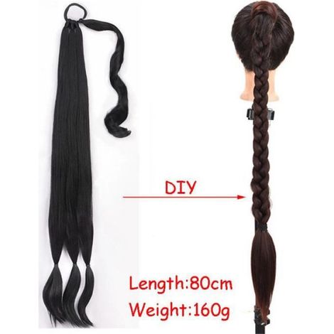 Extensions de Cheveux en Queue de Cheval Tressée Bricolage, Queue de Cheval Longue Droite, Adaptés à l'usure gold (1/4)