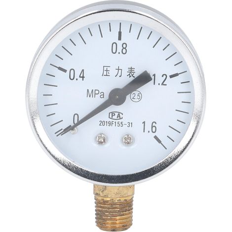 Manometer mit 1/4-Zoll-NPT-Anschluss, transparentem Zifferblatt, 2,5 mm Genauigkeit, Edelstahlgehäuse für Luft, 0–1,6 MPa