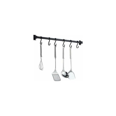 40CM Barre Murale Cuisine Ustensiles - Barre Étagère de Cuisine avec 6 Crochets Amovibles - Rack Porte Étagère à Fixation Murale pour Ustensiles de Cuisine (Noir)