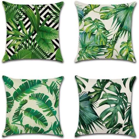 Fundas de Cojines Animales y Plantas Tropicales, 4 Piezas, 45x45 cm, Decoración Marina para Sofá, Salón, Dormitorio (1/4)