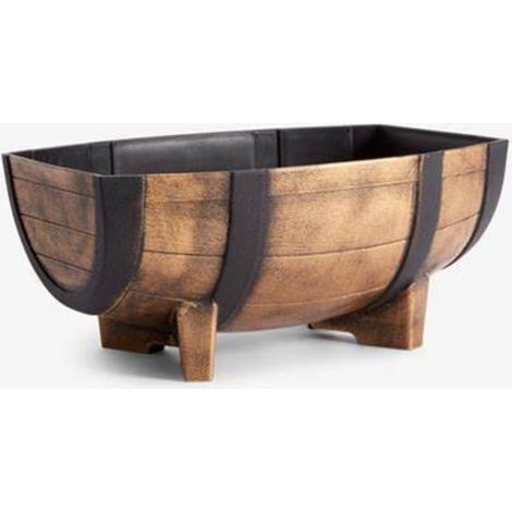 Pot en résine imitation bois Pot de fleurs d'intérieur/extérieur avec drainage pour jardin, terrasse, décoration rustique. (1/5)