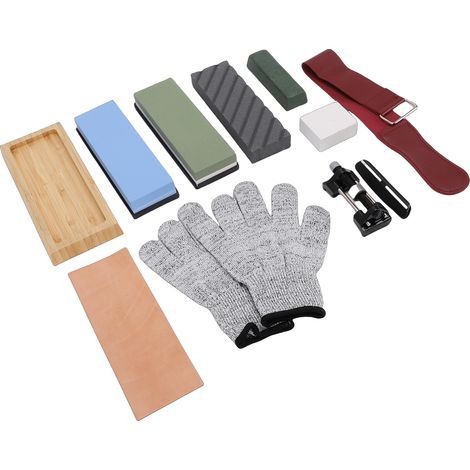 Ensemble de pierre à aiguiser les couteaux double face avec base en caoutchouc antidérapant support en bambou grain 400 1000 3000 8000 pour outils de chasse de chef de cuisine 1862.8 (1/5)