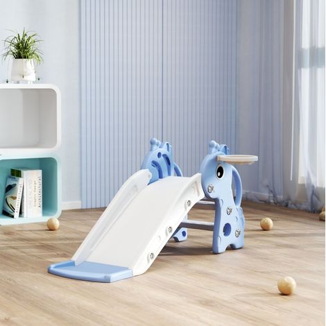 Scivolo per bambini 3 in 1 a forma di giraffa con canestro e palla, blu, OKWISH (1/5)