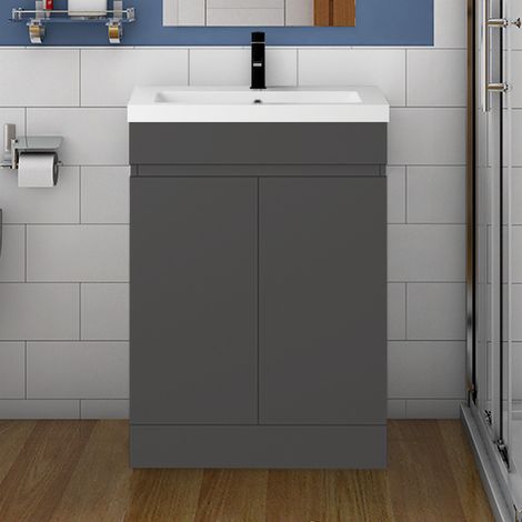 Acezanble 500mm Bathroom Vanity Units with Basin Cabinet Storage Sink Unit Floor Cabinet with 2 Doors Grey