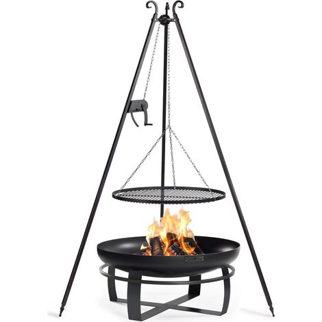 Kit Braciere da giardino "VIKING" da 80 cm con griglia a treppiede da 180 cm con verricello e griglia in acciaio naturale da 70 cm (1/3)