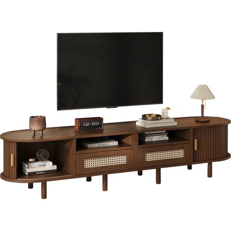Mobile TV con 2 Cassetti, 2 Ante Scorrevoli e Vani, Forma Ovale per Soggiorno, 170 x 40 x 40 cm, Rovere Scuro (1/5)