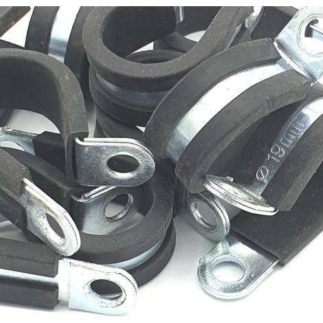 10 pezzi x 19 mm Fascette a P per cavi rivestite in gomma, fascette a P in acciaio per tubi flessibili (1/2)