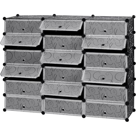 Mobile Modulare Scarpiera A 18 Ripiani Scomparti Rettangolari in plastica, 141 x 37 x 111 Cm (Colore Nero) (1/5)