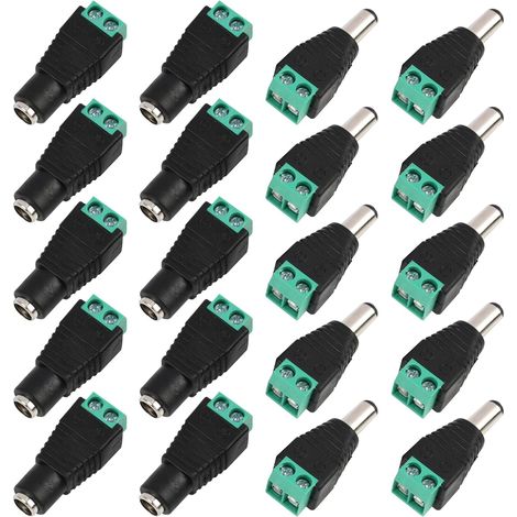 10 Pairs 1/4" x 1/8" DC Power Connector 12V Jack Adapters 10 Male 10 Female for LED Strip CCTV Security Camera Easy Installation Without Soldering (1/5)