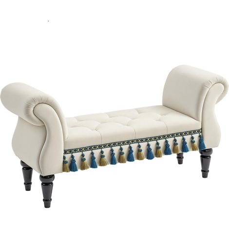 Banquette rembourrée, siège, design vintage, jusqu'à 150 kg, 117 x 40 x 58 cm, beige (1/5)