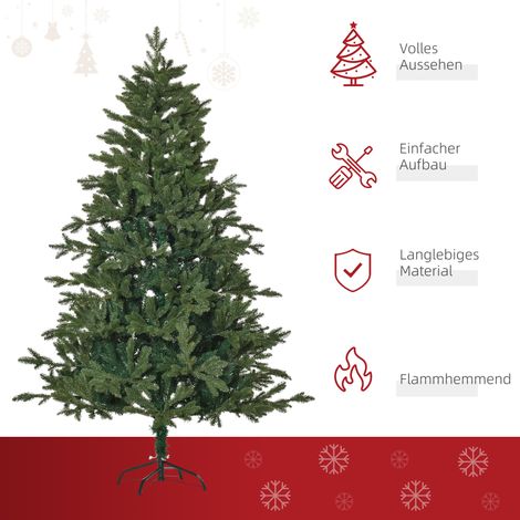 Sapin de Noël artificiel 180 cm, 748 branches à 3 formes de feuilles différentes, ignifuge, avec support métallique pour intérieur (1/5)