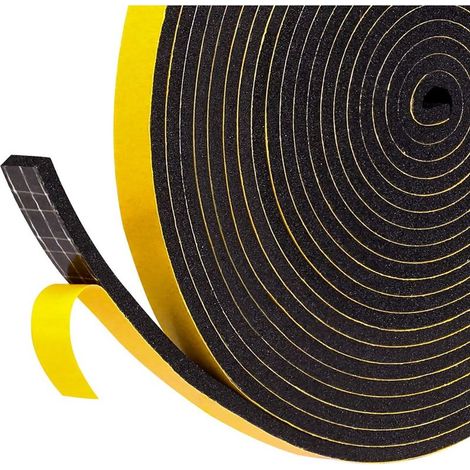Selbstklebender Dichtungsstreifen für Türen und Fenster, 1 Rolle (12 mm x 6 mm x 3 m), isolierender Gummischaum, Schall- und Kältedämmung, Schutz für Möbel und Klimaanlagen – schwarzer Schaumstoff mit (1/5)