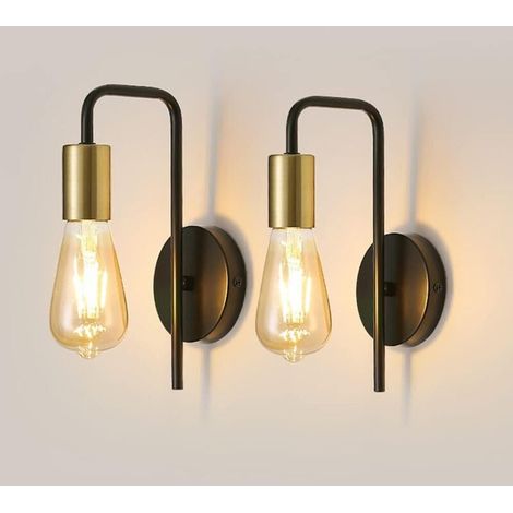 Applique Murale Vintage 2 Pack, Lampe Murale Intérieur Industrielle, Spot Mural Fer Rétro pour Chambre Couloir Bar, E27, IP20, Noir, Sans Ampoule [Classe énergétique E] (1/4)