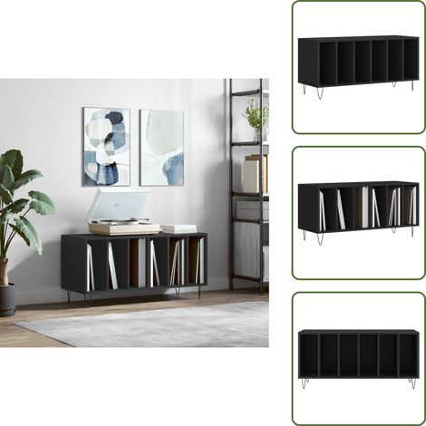 Plattenschrank Schwarz 100x38x48 cm Holzwerkstoff - Plattenspeicher - Schallplattenregal - Vinyl Regal - Wohnzimmer Dekoration - Industrielles Design