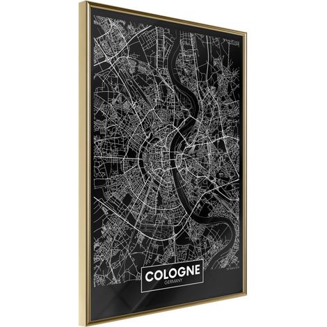 Affiche Murale Encadrée "City Map Cologne Dark" 30 x 42 cm Or