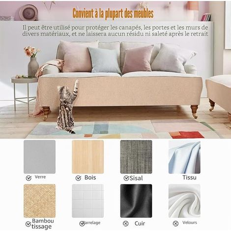 Tapis Griffoir pour Chat 200 x 40cm Kaki, Grattoir Chat Canapé, Tapis à Gratter Autocollant pour Chat Trimmable, DIY Protege Canape Griffe pour Protège Canapés Meubles Porte Mur (1/3)
