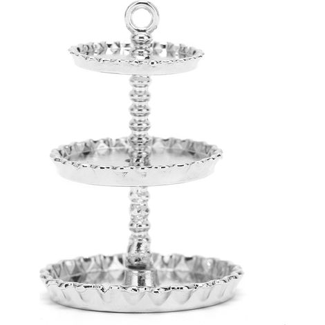 Miniatur-Etagere aus Silber mit drei Etagen für Puppenhäuser im Maßstab 1:12, Dessertturm-Zubehör (1/5)